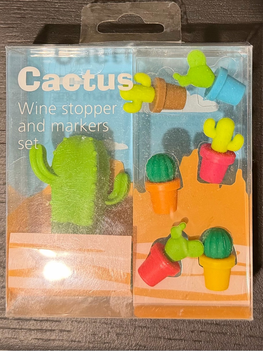 Cactus Wine Stopper and Markers Set - NEW
